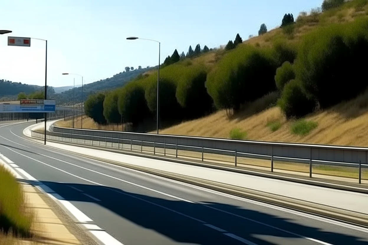 blank billboard, on a Spanish highway, cars driving on the road, front view, real photography, 16K