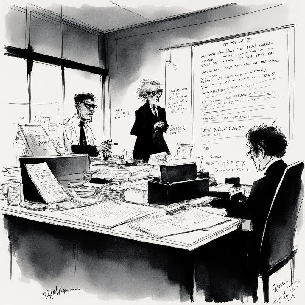 [in her dark office with a pervert smile, by Ralph Steadman] A notification appears on your screen: "New case assigned. Case 127-B: Request for a promotion to a higher position." Your boss, Magister Lucifer, had made it clear that you need to process at least two cases per day.