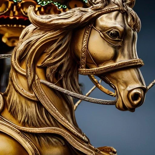 closeup of a beautiful ultra-detailed carousel horse on carousel, 1800s, chiaroscuro lighting , 8k UHD, realistic, matte painting, centered, illustration, muted colors,renaissance, artwork, high-quality, rocco, greg rutowski, howard lyon, brian froud, anne stokes