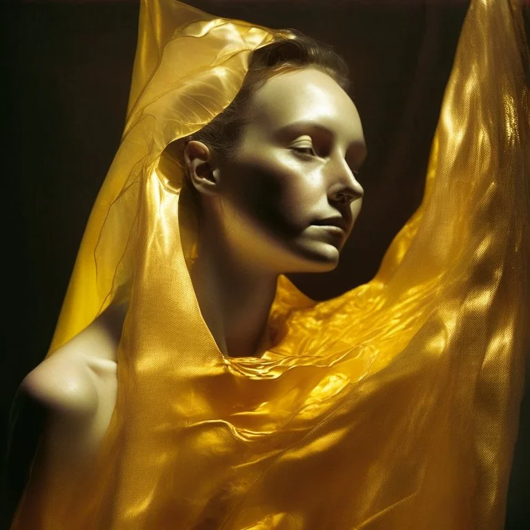 wearing a golden translucent cloth