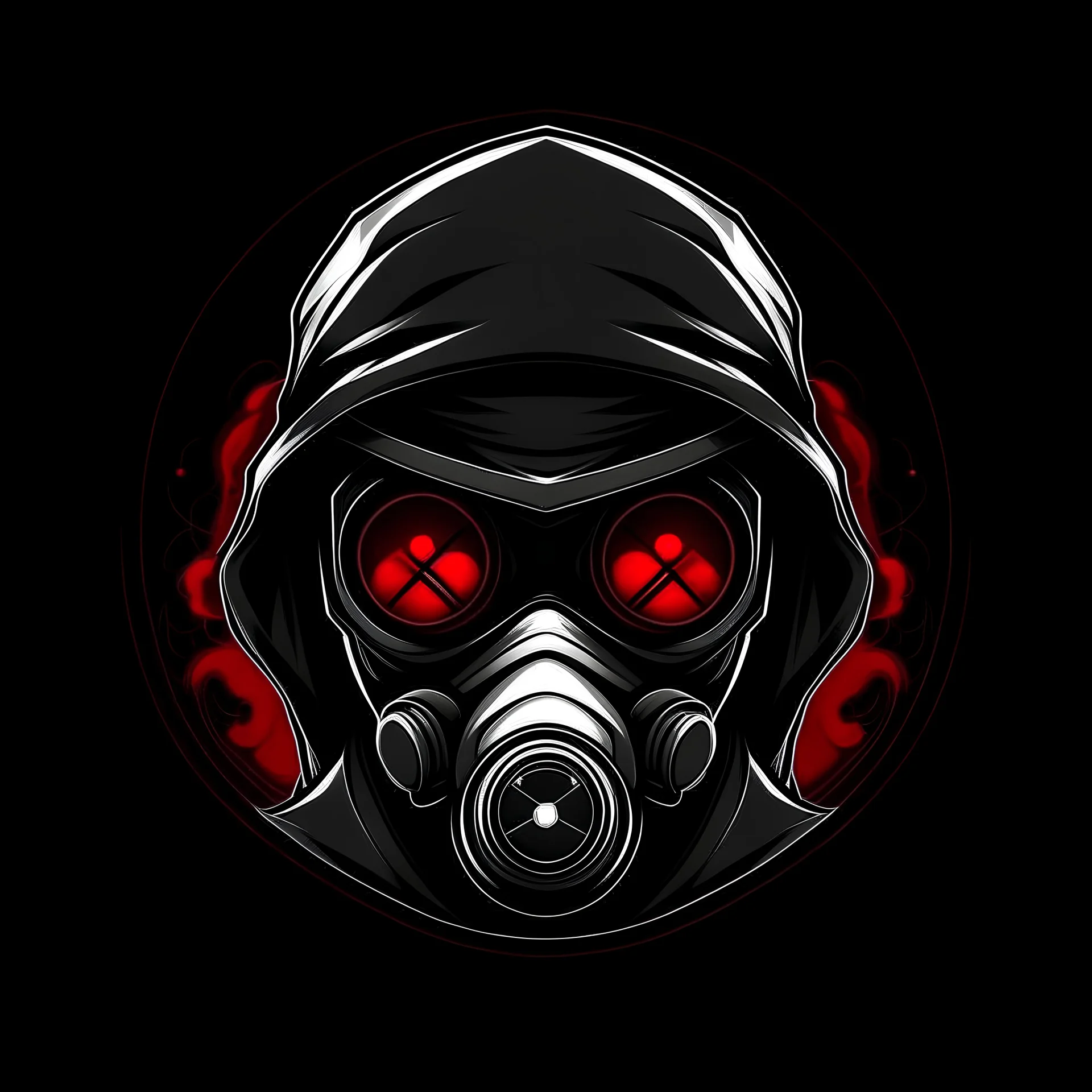 create logo symbol, shadow guard, respirator mask, red eyes