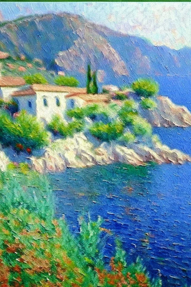 Greece landscape oil painting, detailed Claude Monet, detailed