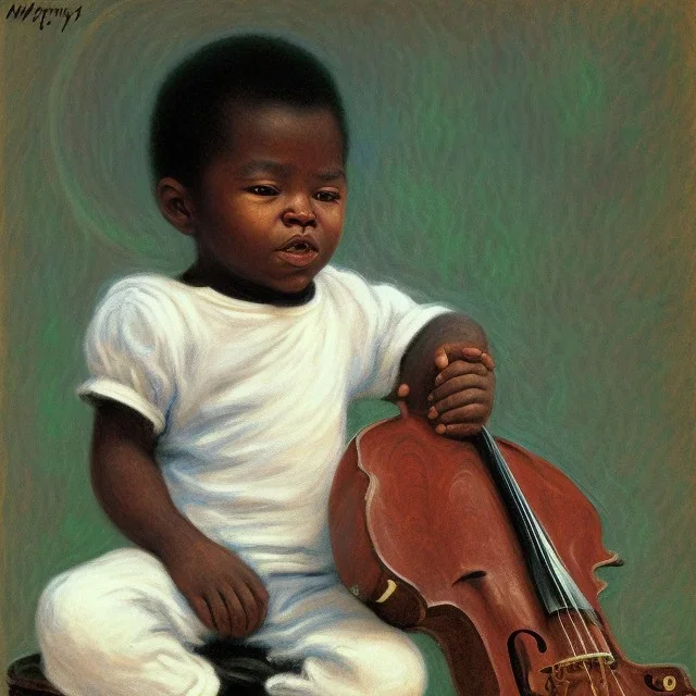 African American baby boy musician with black piano modern art by monet