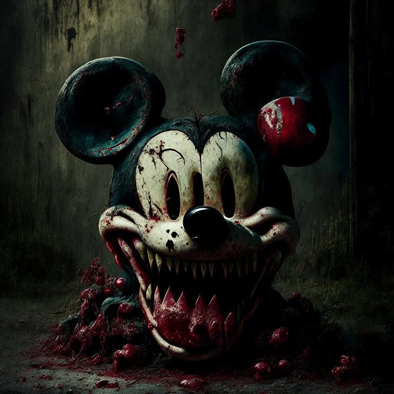 zombie mickey mouse, photorealism, horror, evil, hungry, rotted, high resolution