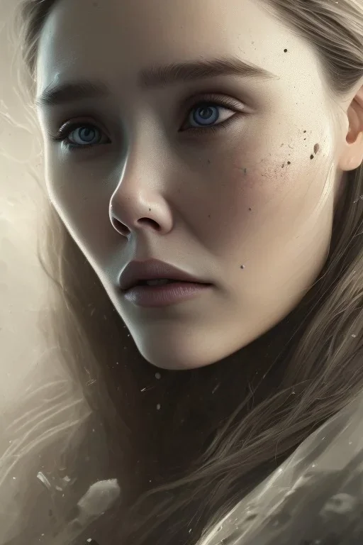 clouds of gray fog as Elizabeth Olsen’s face, dissolving, disintegrating, 8k resolution, realistic, intricate, 8k resolution, high-quality, fine-detail, digital art, detailed matte, volumetric lighting, dynamic lighting, photorealistic