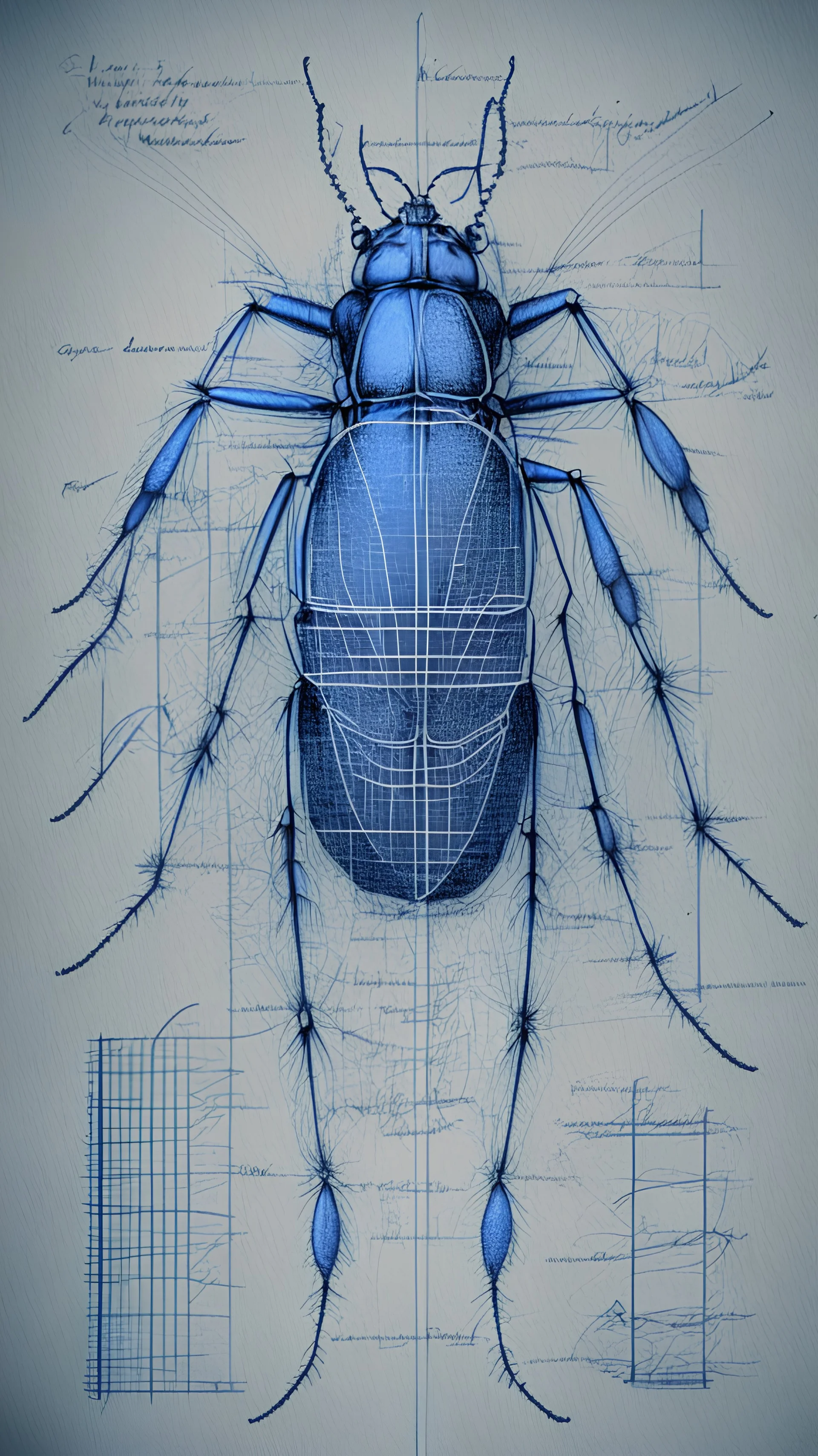 Blueprint of a 6 legged beetle.