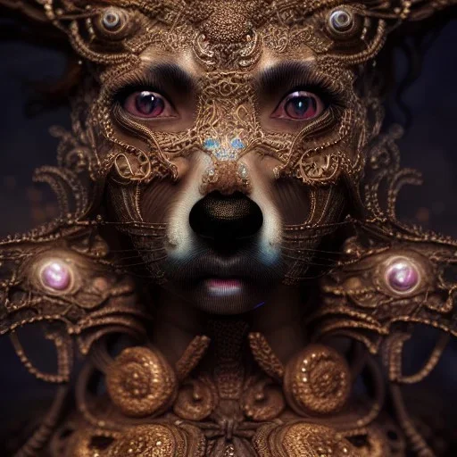 Insanely detailed photograph of an elaborate beautiful dog goddess intricate glowing skin eyes intricate face hair lashes fur dress hyperdetailed painting by Anna Dittmann Huang Guangjian and Dan Witz CGSociety ZBrush Central fantasy art album cover art 4K 64 megapixels 8K resolution HDR Greek shiny space colours jewelry celestial hair eyes light"