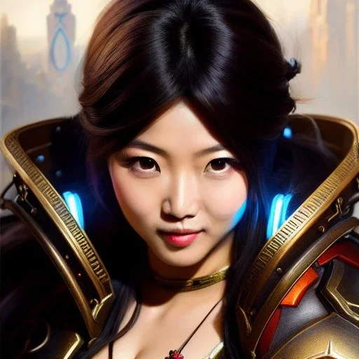 portrait beautiful face Mei, Overwatch,busty,ancient metal armor balanciaga fashion clothe painting by gaston bussiere, greg rutkowski, yoji shinkawa, yoshitaka amano, tsutomu nihei, donato giancola, tim hildebrandt, oil on canvas, cinematic composition, extreme detail,fit full head inside picture,16k