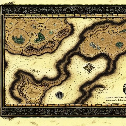 dnd, fantasy, map of the realm, black sand, map, parchment, illustration, river of blood, demonic