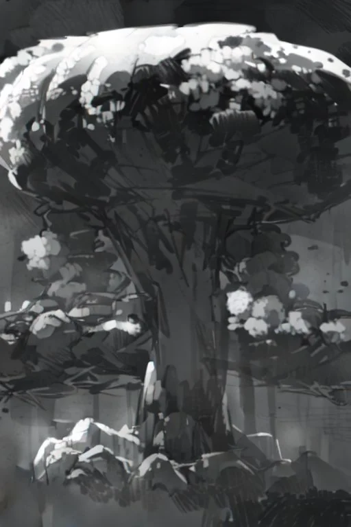 Hiroshima bomb, greyscale, sketch