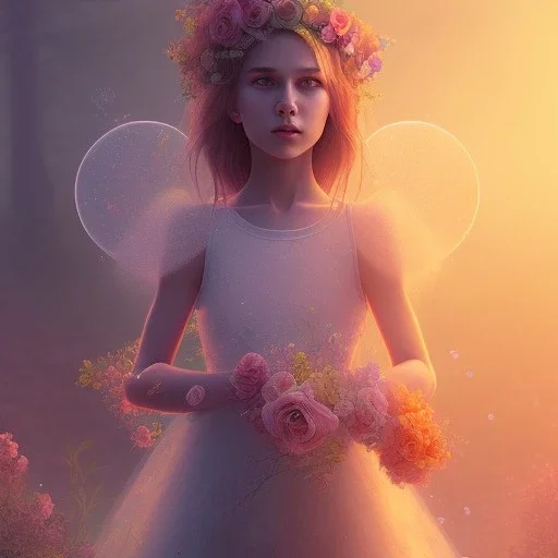 flower girl,fantasy art, Special Lighting, Vibrant, Solid color, forest