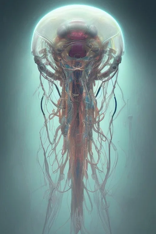 Cyborg biomechanical jellyfish deity, sci-fi, highly detailed, digital painting, artstation, concept art, smooth, sharp focus, illustration, art by artgerm and greg rutkowski and alphonse mucha