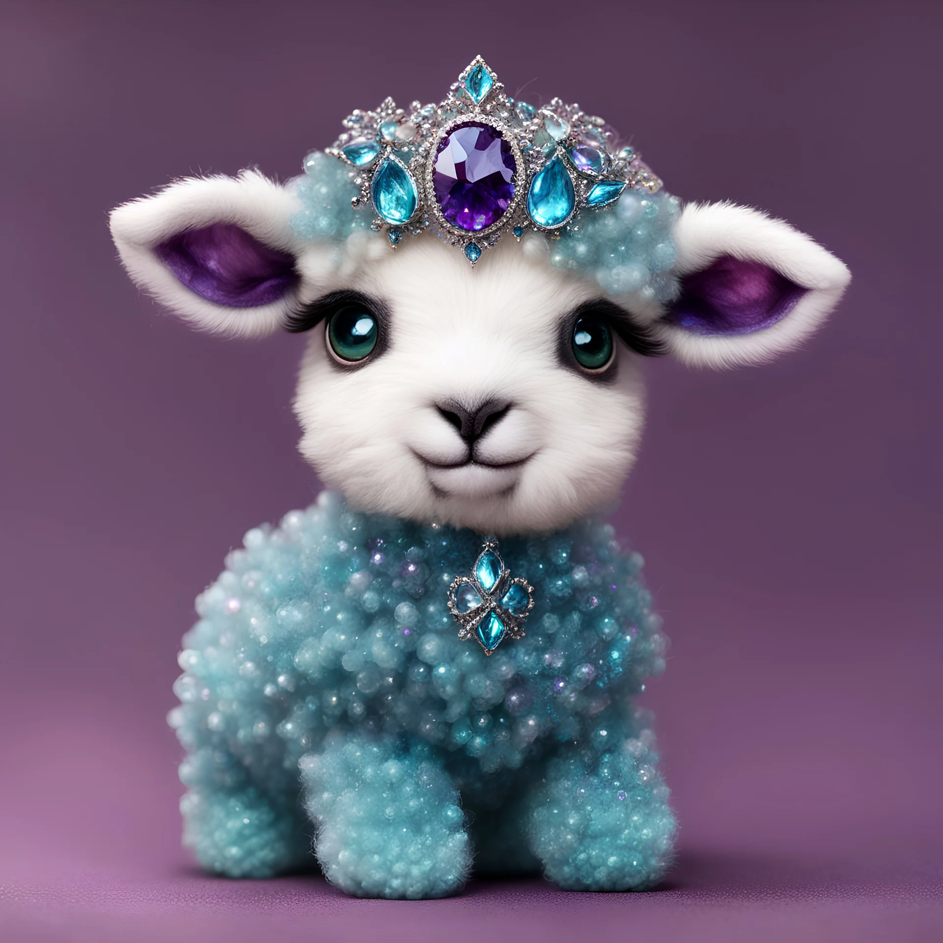 fluffy lamb with a shimmering forehead jewel in alexandrite art style