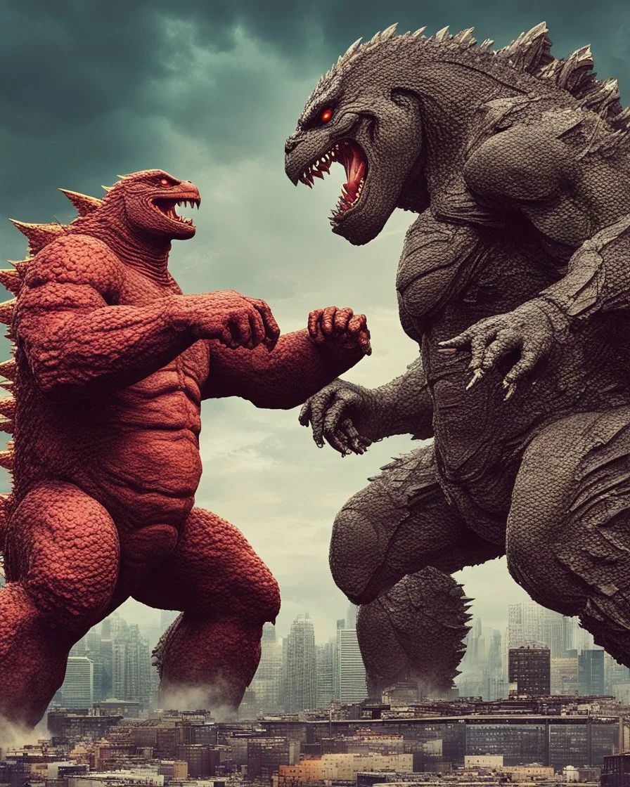 Godzilla fighting vs robot kong