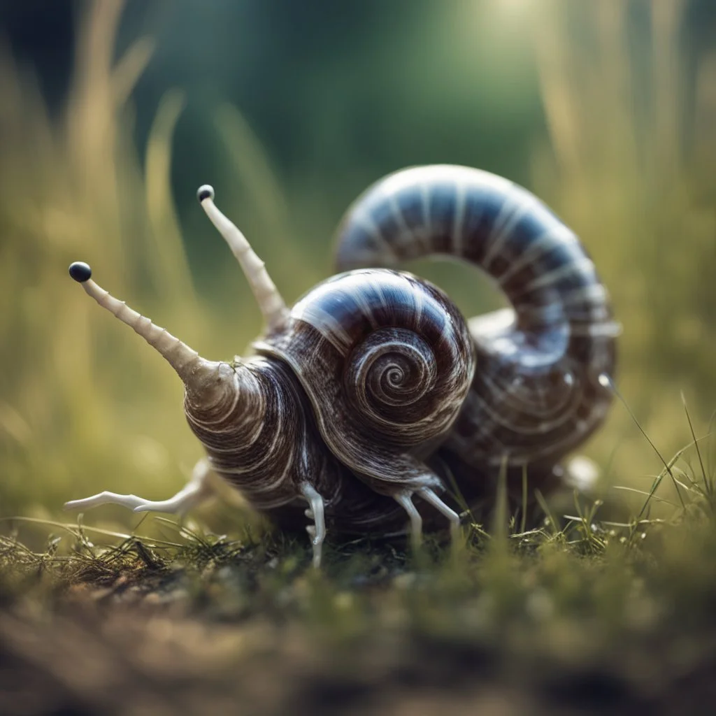 mummified snail constructed with the bones of reindeer in the style of Giger, in t-pose made from tinted murano glass in long grass ,bokeh like f/0.8, tilt-shift lens 8k,*-