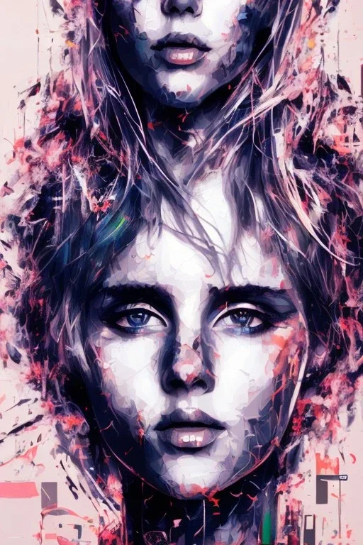 Danish singer MØ face, Abstract Yoji Shinkawa, neon tones,