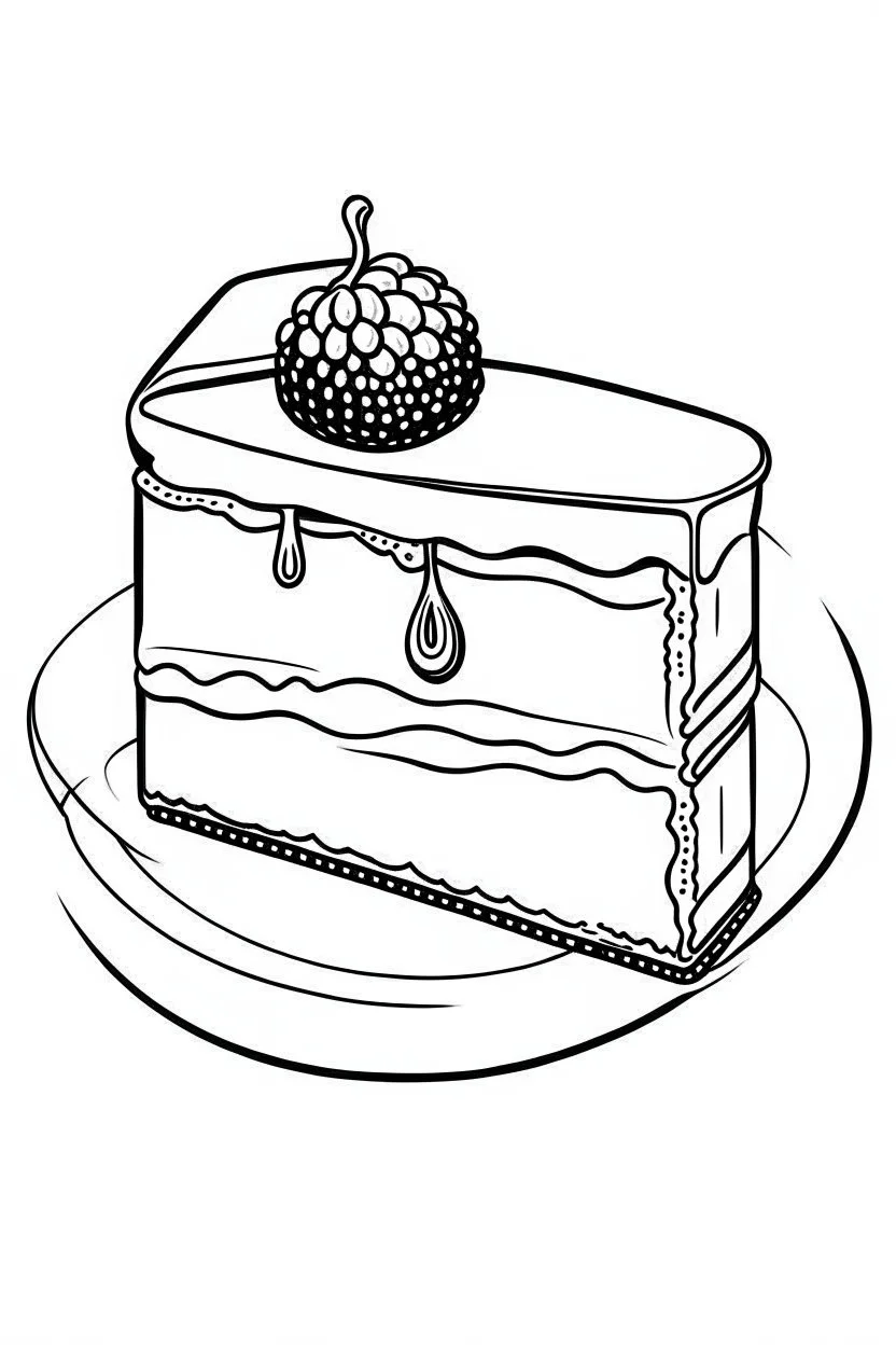 DRAW FOR COLORING OF CHEESECAKE, CARTOON STYLE, LOW DETAILS, THICK LINES, NO SHADING, NO COLOR