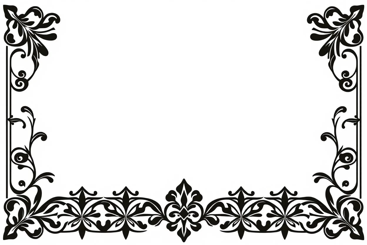 black bold filigree bottom corner elements, organic western, black vector on white background