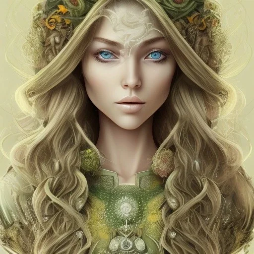 sunflower goddess green eyes long hair blond