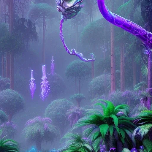 Avatar Pandora forest neon glowing plants fantasy purple blue green vibrant HD high definition 4K detailed lush beautiful tropical misty sparkles