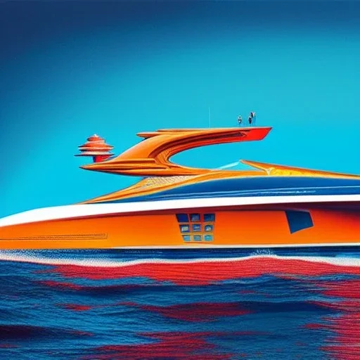 fullbody Drawing of 'sketch of SUperBoat',intricate detail,andrea bonelli,Kilian Eng,Ohrai,evan lee,Aleksandr Sidelnikov,KyuYong Eom,three quarters frontal aerial view,toned colors,16k