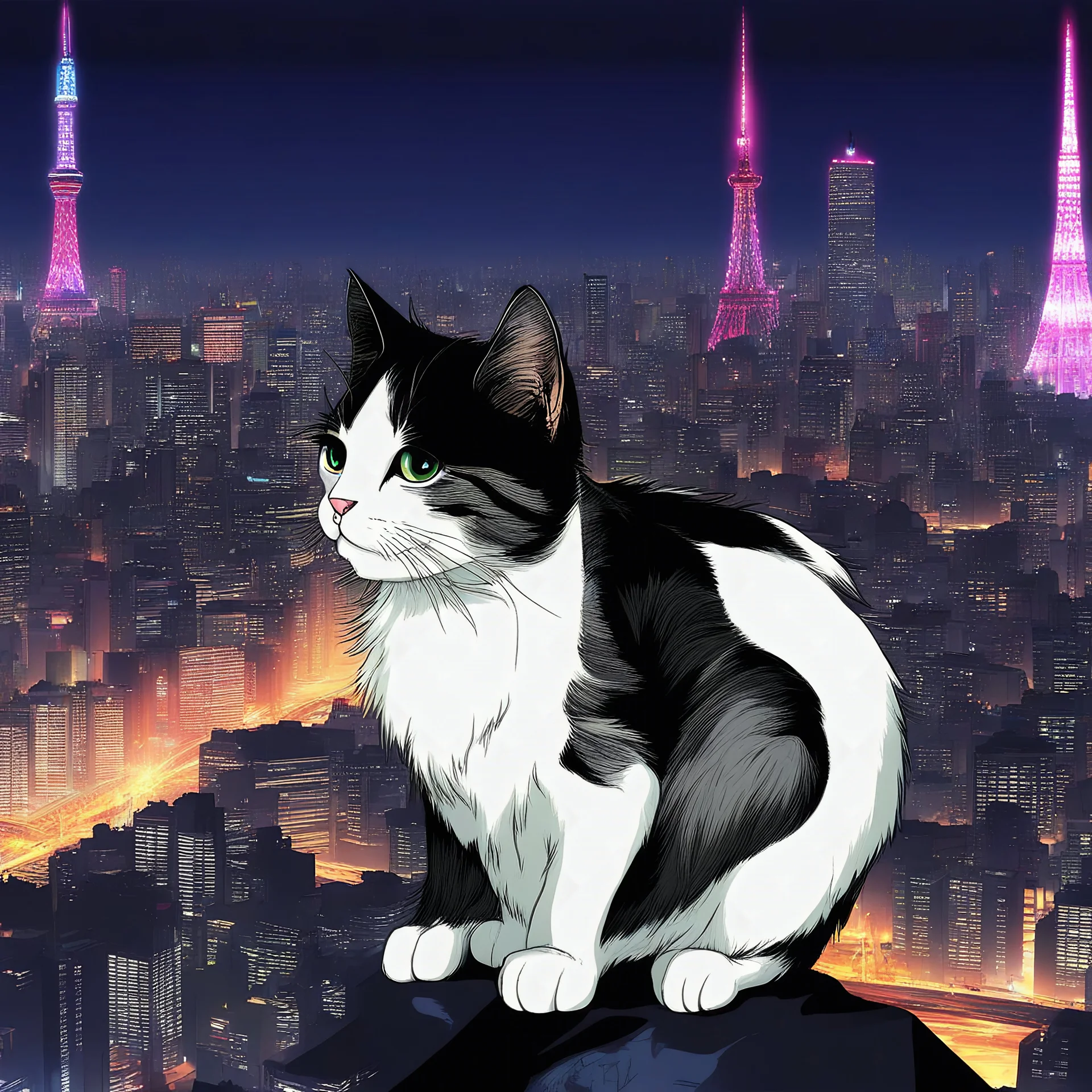 Cat hair emo , Lazer glass , Tokyo city night view wallpaper , cartoon