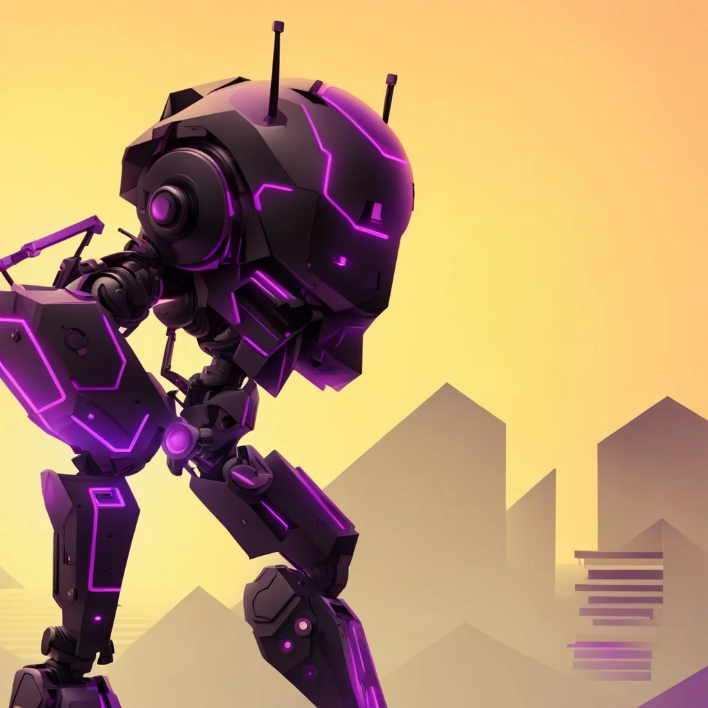 black and purple neon geometric robot