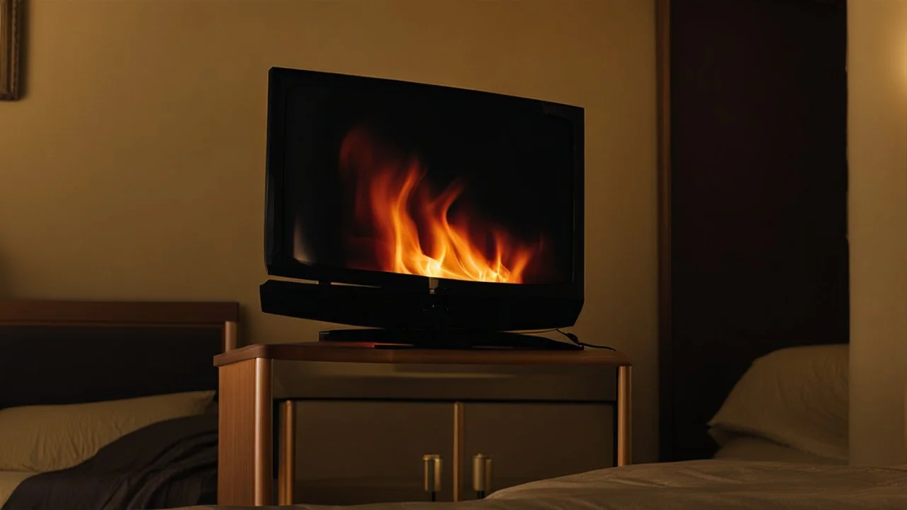 TV on fire in hotel room