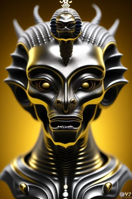 Silver alien, head, wicked, black eyes, blood, 8k, finely detailed, photo realistic, Anunnaki black male African Egyptian alien, cracks in the voodoo head, wicked,Asian turquoise eyes, crown, Elephant, 8k, finely detailed, photo realistic, tiger turquoise skull head gold dragon space alien sun skeleton gold gorilla silver crown silver eyes