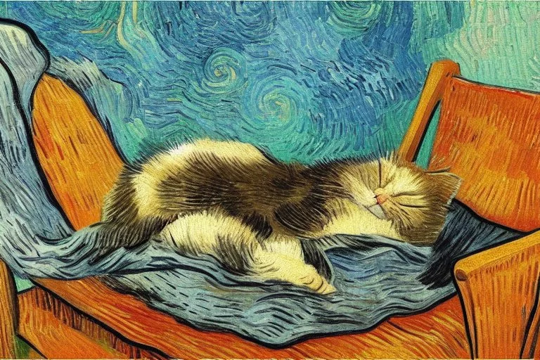 cute sleeping cat in van gogh style