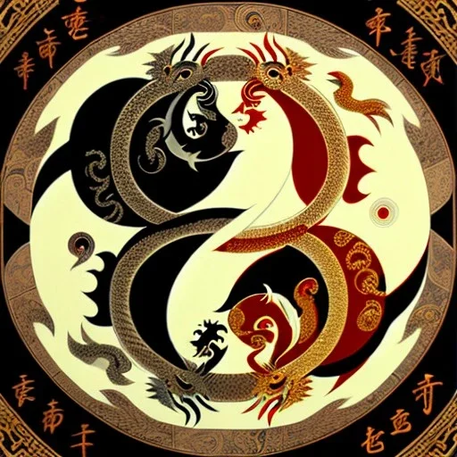 Ukiyo-e Style , ying anf yang sign, dragon