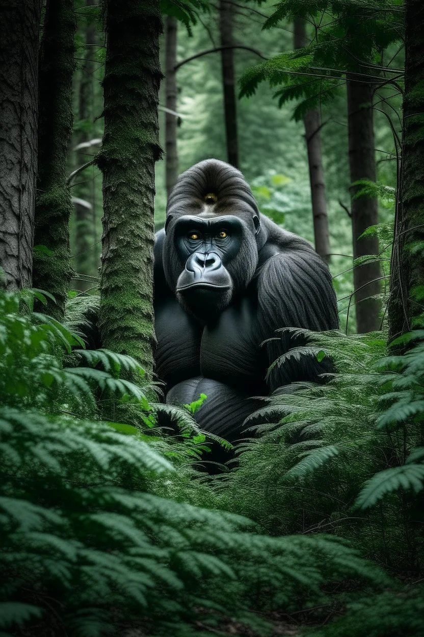 giant gorilla hiding in the woods