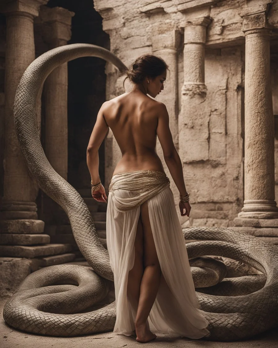 [greek goddess model in flesh]Trapped in a forgotten temple, a woman and his son fight against two immense serpents. Their muscles straining against the relentless grip. Their struggle embodies resilience and the pursuit of freedom. In the decaying ruins, they refuse to yield. Bound by an unbreakable bond