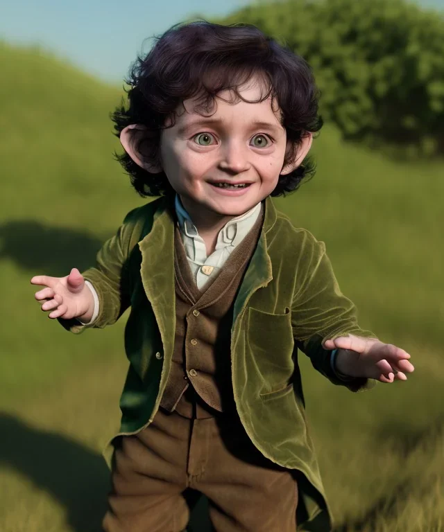 Frodo baggins toddler, full body, dramatic lighting, hyper realistic