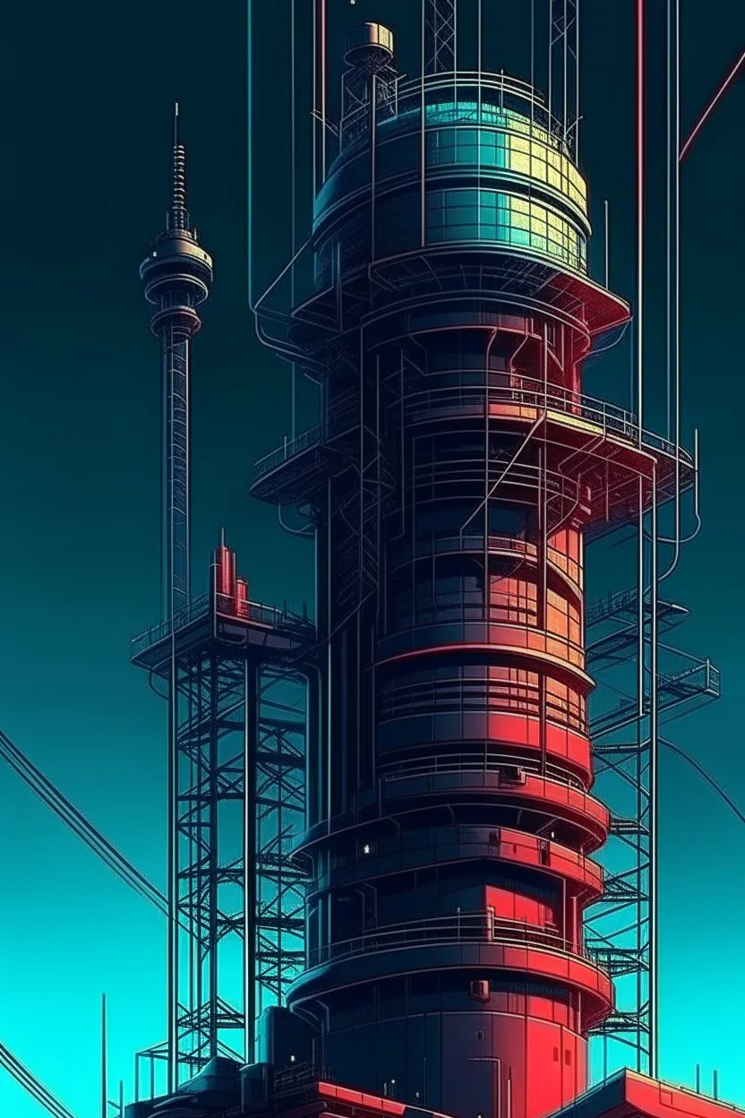 cyberpunk retro futuristic radio communication tower