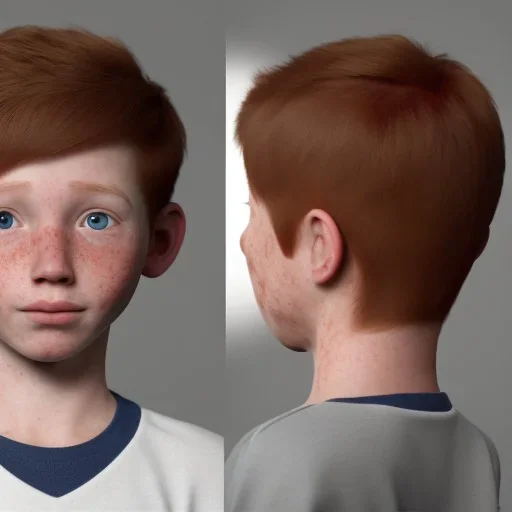 short redheaded boy/kid with a long face and freckles, realistic, 8k,