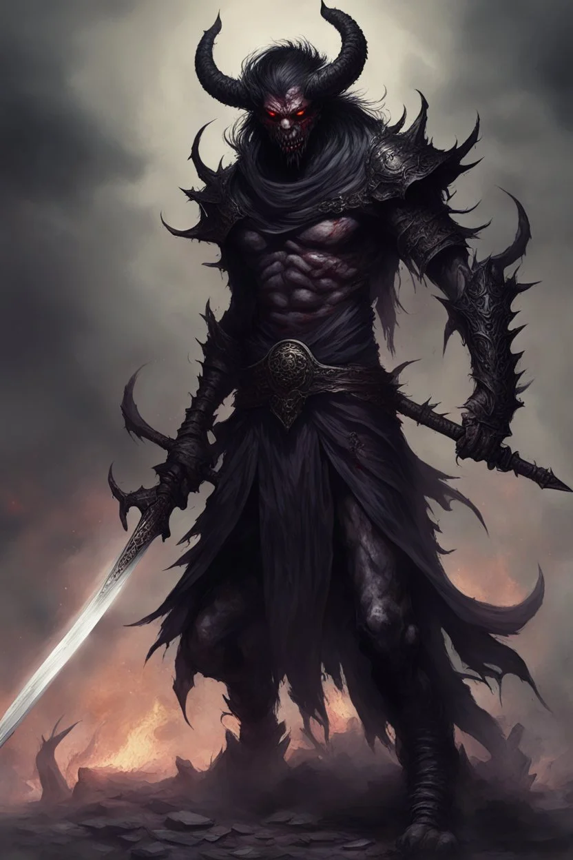 dark dreadful swordsman humanoid demon monster hell