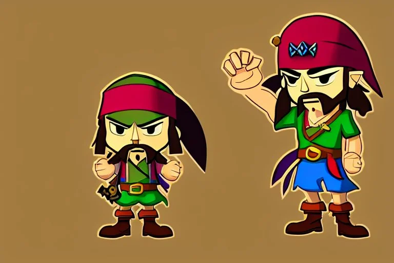 Cartoony and muscular Captain Jack Sparrow, showing his expensive wrist watch, Legend Of Zelda: Wind Waker style, stylized, colorful, adventurous.