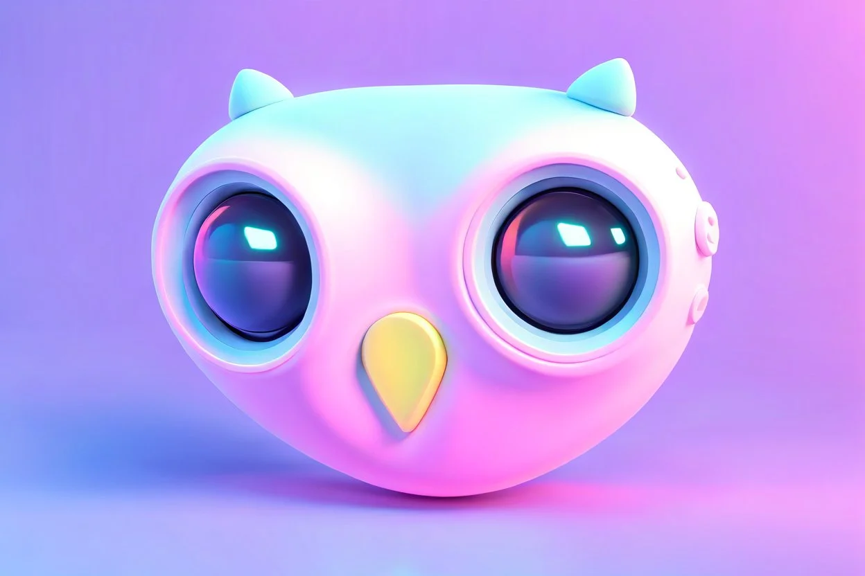 Air Quality monitor with LCD display, Tiny cute isometric Owl like emoji, Cyberpunk, futuristic, heart shape, soft lighting, soft pastel colors, 3d icon clay render, blender 3d, pastel background --v 4 --s 750