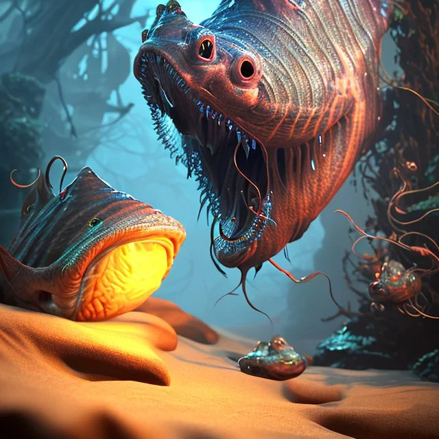 fluid ink angler fish creature, unreal engine 5, 8k resolution, photorealistic, ultra detailed