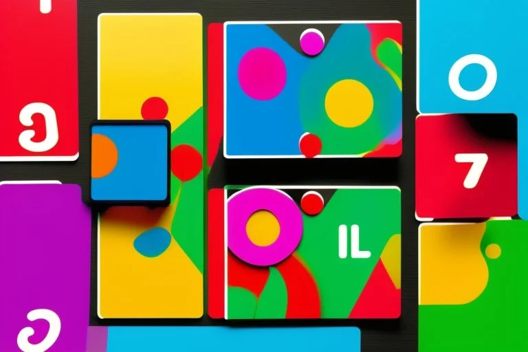 Create a vibrant and engaging image for Uno cards themed slides. Include iconic Uno card elements such as colorful numbers (0-9) and action cards (Skip, Reverse, Draw Two, Wild). Ensure the background is lively and represents the playful spirit of the Uno game. Use a balanced composition and vibrant color palette to make the image visually appealing for presentation slides. Feel free to add a touch of creativity while staying true to the Uno card theme