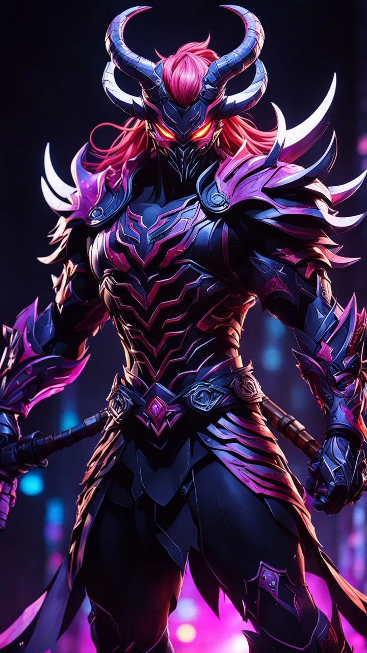 Carnage oni in 8k solo leveling shadow artstyle, ronin costum, galaxy mask, cover face, dynamic pose, oshare kei, hurufiyya, rtx , neon lights, intricate details, highly detailed, high details, detailed portrait, masterpiece,ultra detailed, ultra quality