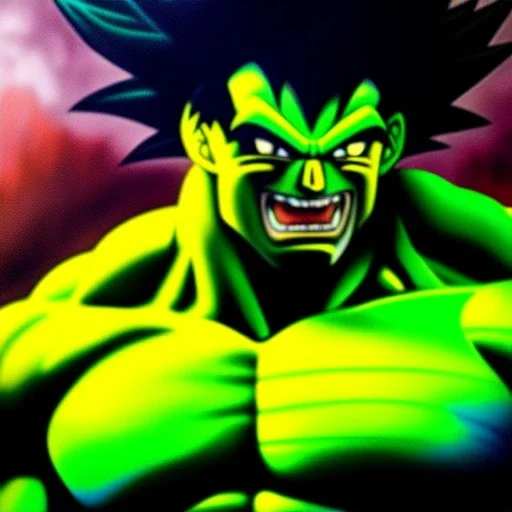 Ultra detailed fullbody Portrait in oil on canvas of Hulk merges with Broly (Dragon Ball Z),intense stare,extremely detailed digital painting, extremely detailed face,crystal clear Big eyes, mystical colors ,perfectly centered image, perfect composition, rim light, beautiful lighting,masterpiece,8k, stunning scene, raytracing, anatomically correct, in the style of robert e howard and Ken Kelley and Ohrai Noriyoshi and Simon Bisley and tomzj1