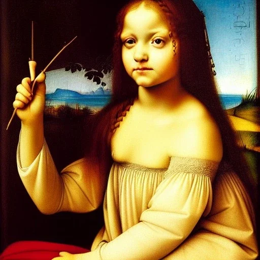 Retrato de una niña muy guapa llamada Eira Santiago Arnau con el estilo de Leonardo da Vinci