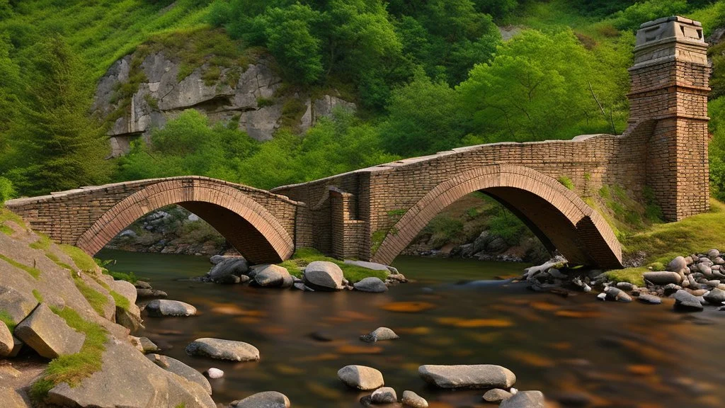 stone and brick bridge across a rocky ravine