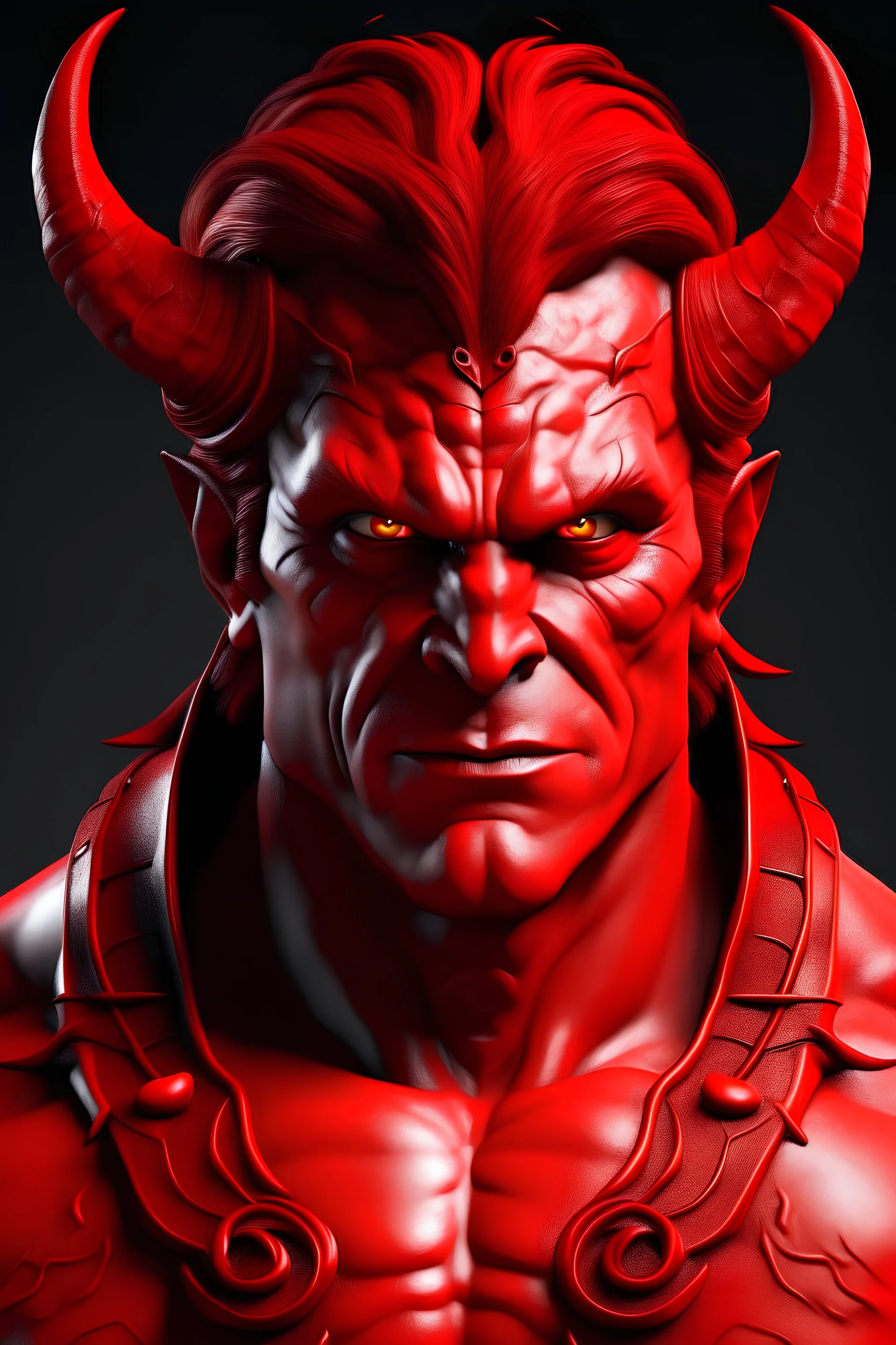 portrait of a handsome red Oni, chest up portrait