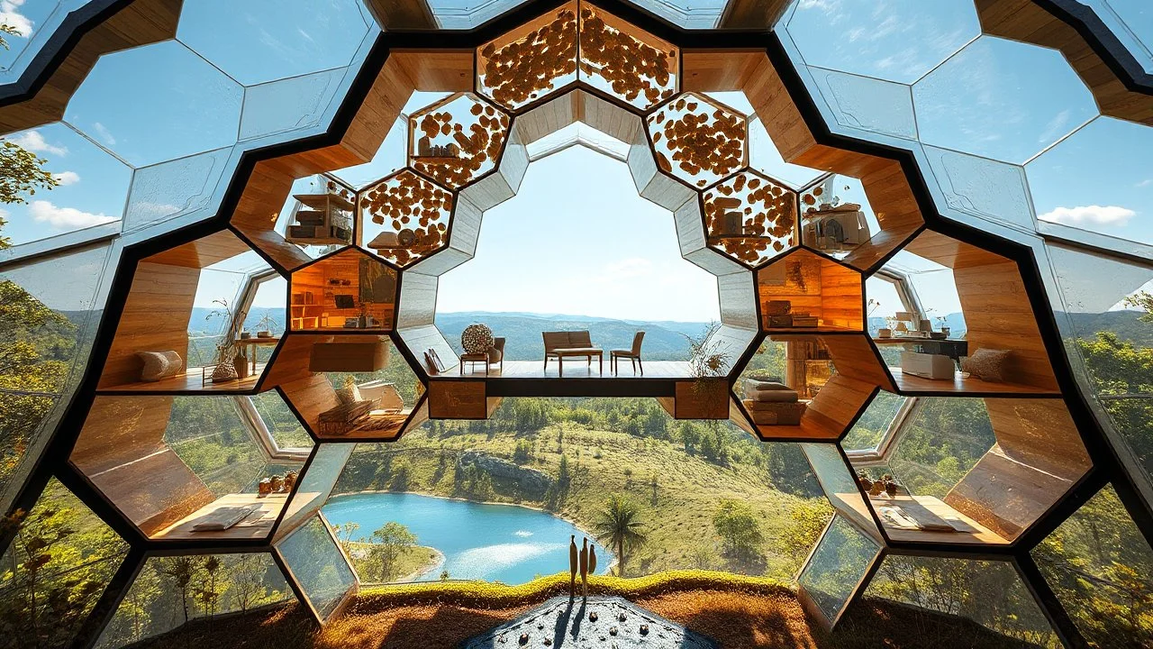 透明な蜂の巣、六角の部屋の美しい創造の家, ガラスのように透き通り、革新の精神を宿す。 インスピレーション満ち、穏やかなる場所, 創造性が芽生える、幻想の住まい。 各部屋が響く、アイデアの調べ, 光が抜ける、宙に浮かぶ蜂の巣の家。 静かなる心地、クリエイティブな時間, 夢のような世界、透明なる部屋が紡ぐ。 光が踊り、影が織りなす空間, 六角の部屋が奏でる穏やかなメロディ。 アートの饗宴、未来の風景を感じ, 透明な家が魅せる、美しきファンタジー。