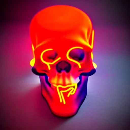 futuristic neon skull orange smoke samurai