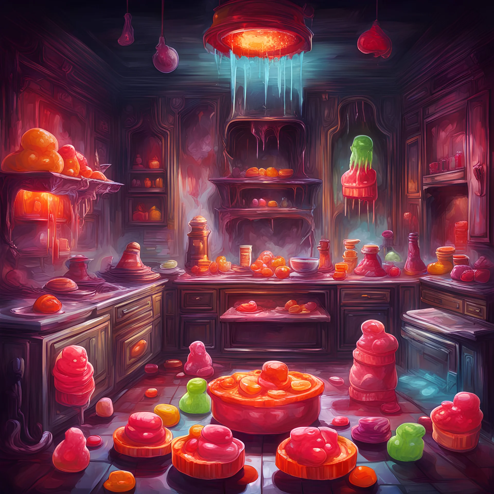 Gourmet Emperor's Kitchen in horror gummy art style