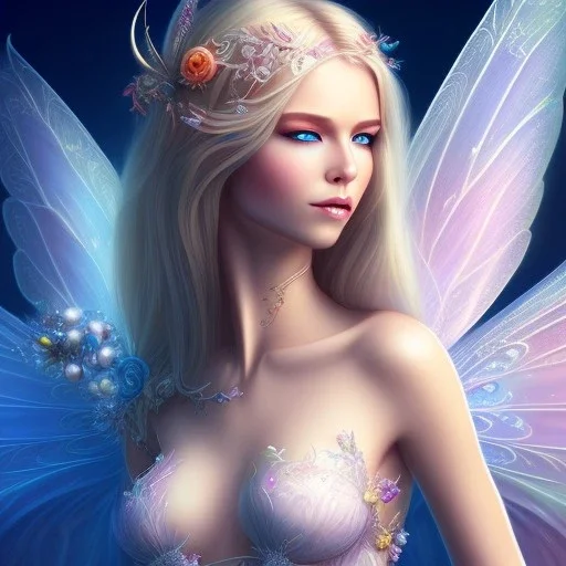 magnifique belle sexy fairy souriante avec de magnifiques ailes et des cheveux longs blonds,yeux bleus